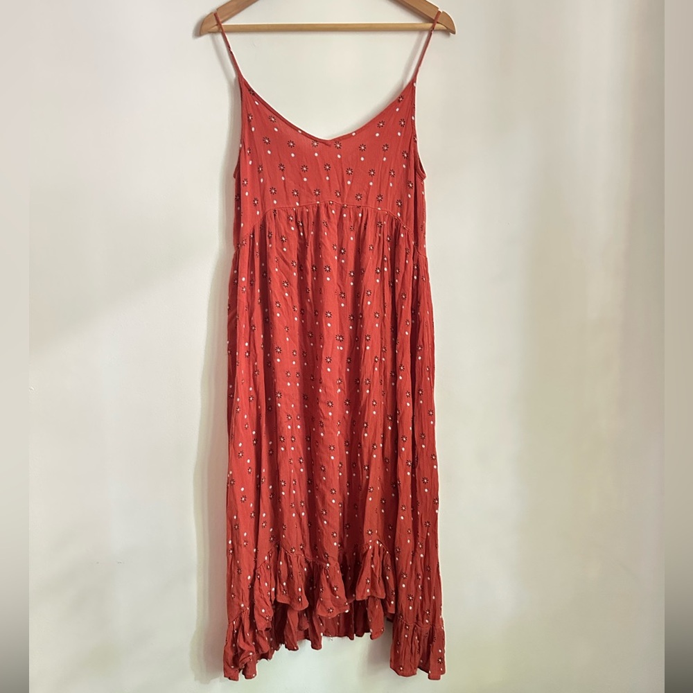 Patrons of Peace Burnt Orange Sundress High Low Hem Spaghetti Strap Floral Small